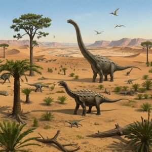 geoclass-ensino-e-divulgação-em-geociências-dinossauros-do-período-Cretáceo-imagem-gerada-por-ia